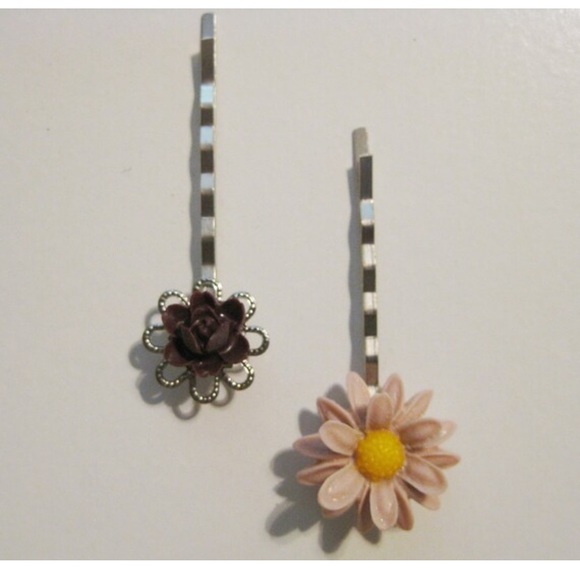 Burgundy Maroon Taupe Peach Floral Bobby Pin Set - Picture 2 of 4